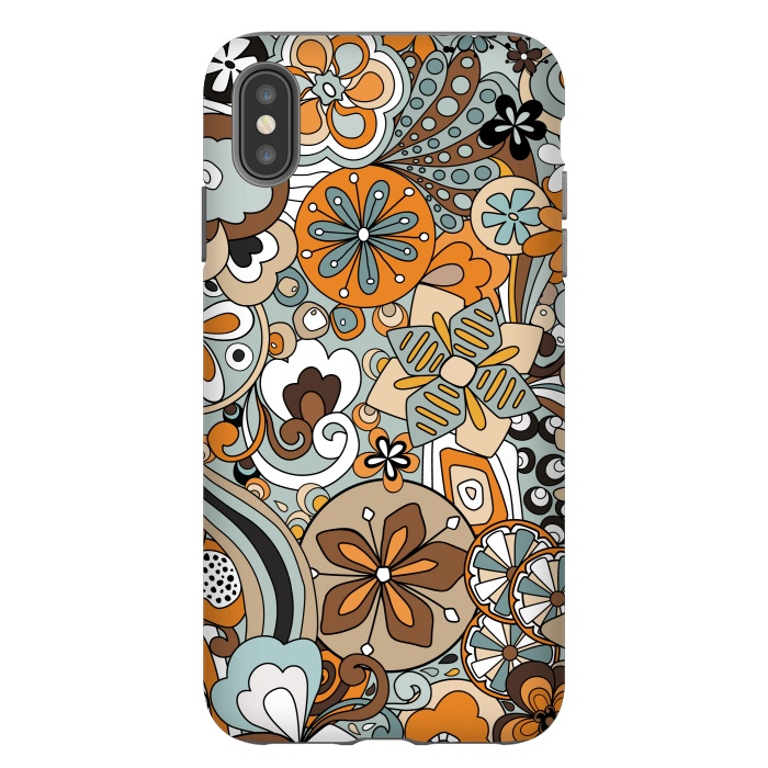 iPhone Xs Max StrongFit Retro Moody Florals in Blue and Orange by Paula Ohreen