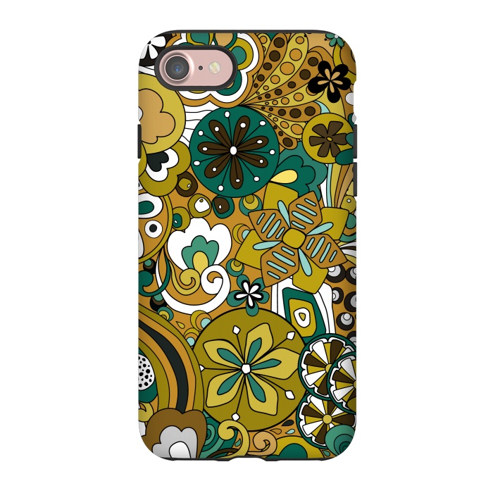 iPhone 7 StrongFit Retro Moody Florals in Green and Mustard by Paula Ohreen