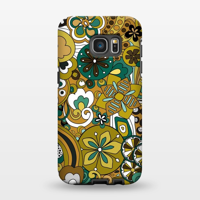 Galaxy S7 EDGE StrongFit Retro Moody Florals in Green and Mustard by Paula Ohreen