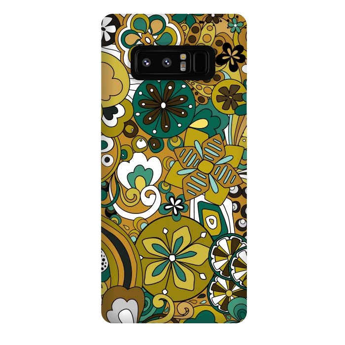 Galaxy Note 8 StrongFit Retro Moody Florals in Green and Mustard by Paula Ohreen