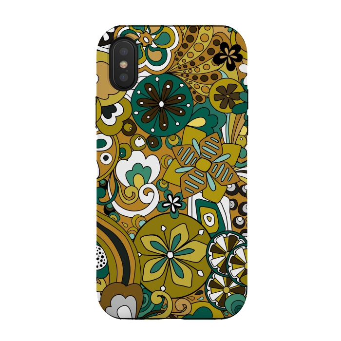 iPhone Xs / X StrongFit Retro Moody Florals in Green and Mustard by Paula Ohreen