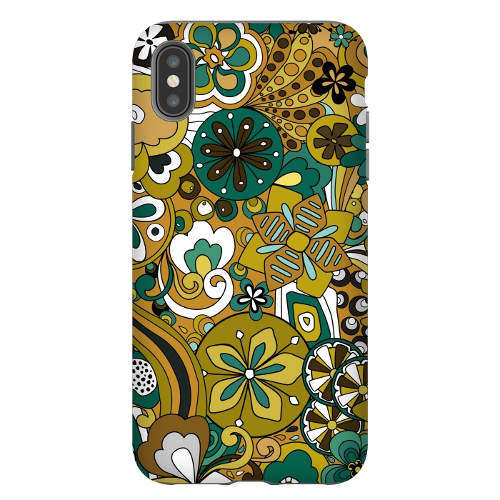 iPhone Xs Max StrongFit Retro Moody Florals in Green and Mustard by Paula Ohreen