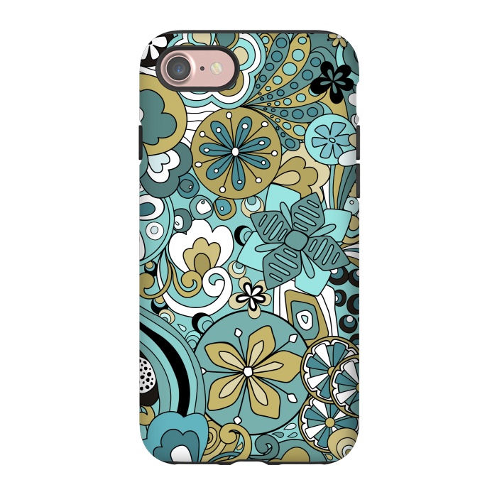 iPhone 7 StrongFit Retro Moody Florals in Blue and Green by Paula Ohreen