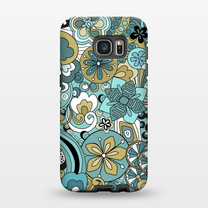 Galaxy S7 EDGE StrongFit Retro Moody Florals in Blue and Green by Paula Ohreen