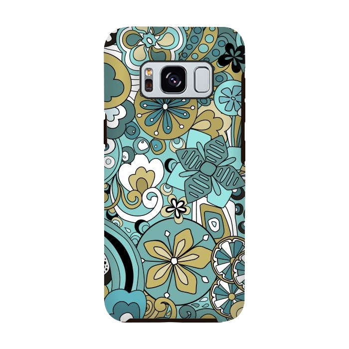 Galaxy S8 StrongFit Retro Moody Florals in Blue and Green by Paula Ohreen