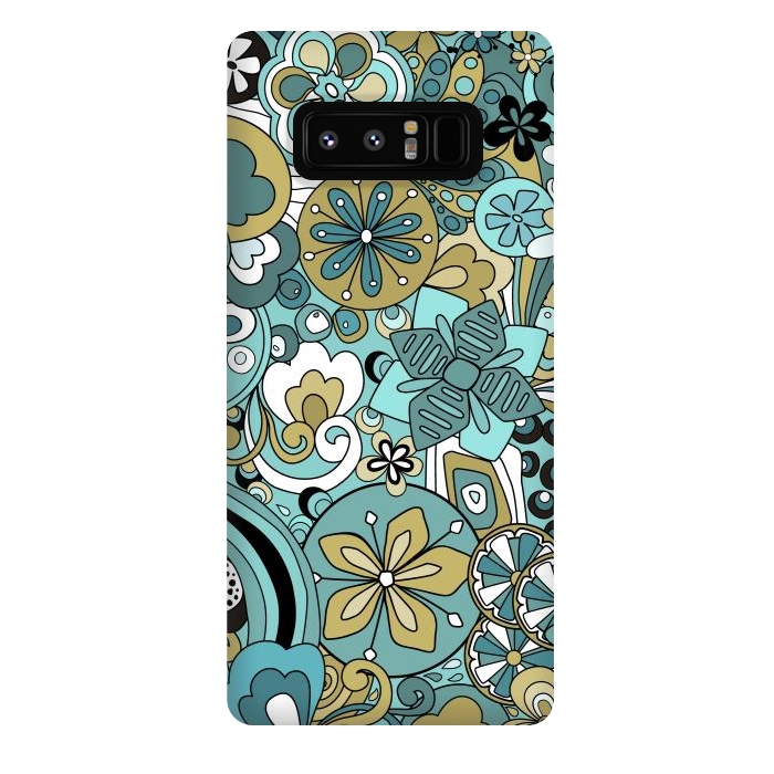 Galaxy Note 8 StrongFit Retro Moody Florals in Blue and Green by Paula Ohreen