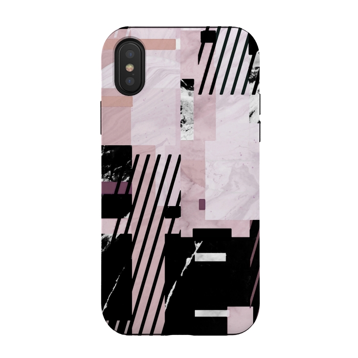 iPhone Xs / X StrongFit Modern geometric blush pink marble tiles by Oana 