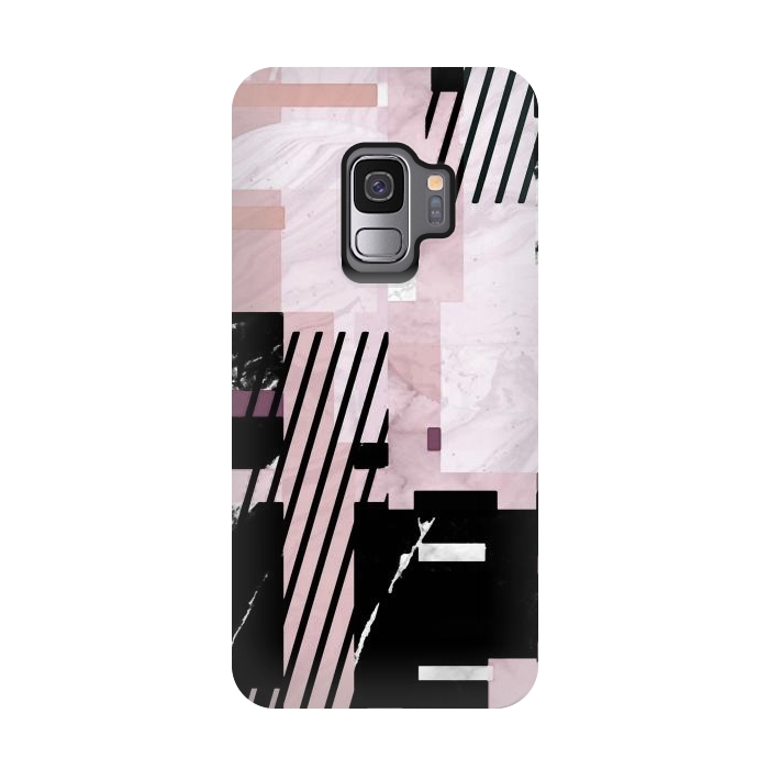 Galaxy S9 StrongFit Modern geometric blush pink marble tiles by Oana 