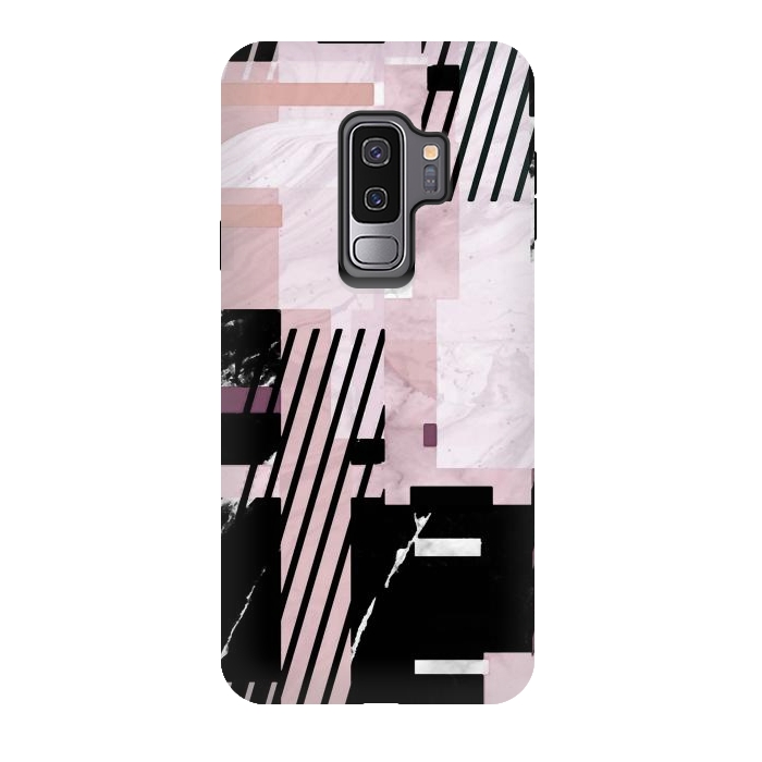 Galaxy S9 plus StrongFit Modern geometric blush pink marble tiles by Oana 