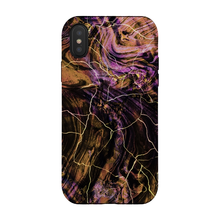 iPhone Xs / X StrongFit Gold pink marble brushstrokes and cracks by Oana 