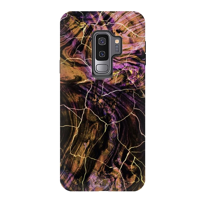 Galaxy S9 plus StrongFit Gold pink marble brushstrokes and cracks by Oana 