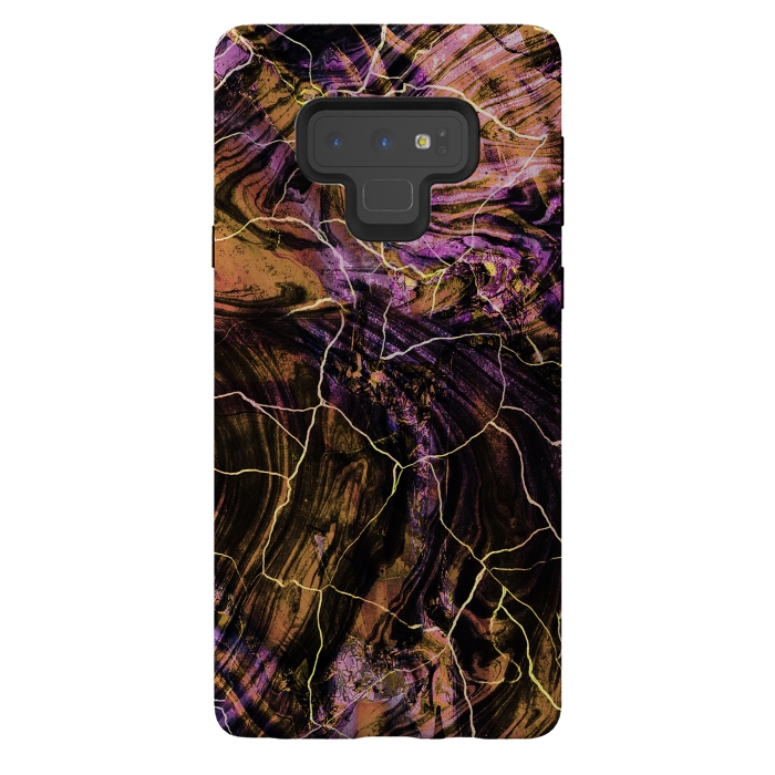 Galaxy Note 9 StrongFit Gold pink marble brushstrokes and cracks by Oana 