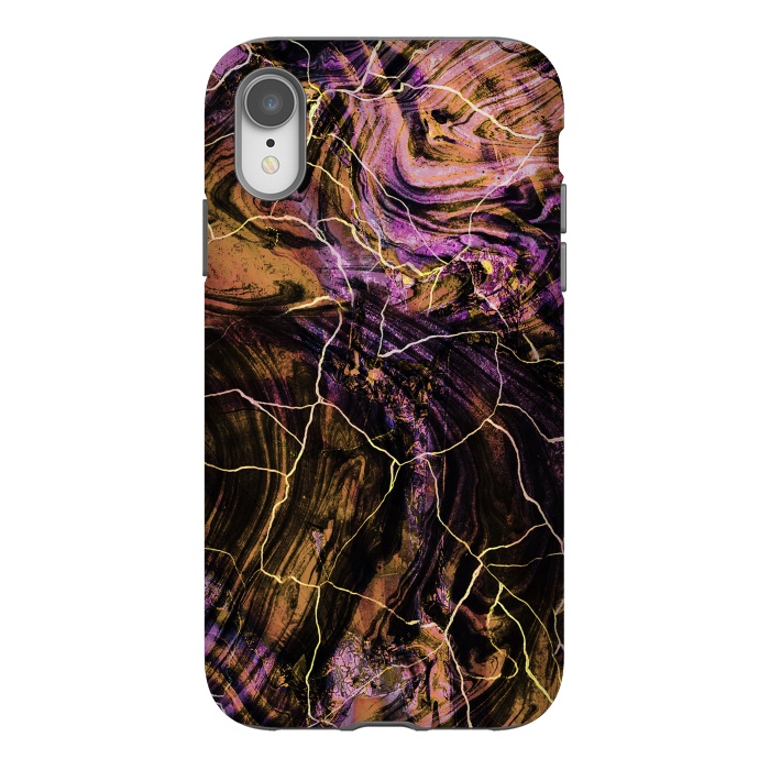 iPhone Xr StrongFit Gold pink marble brushstrokes and cracks by Oana 