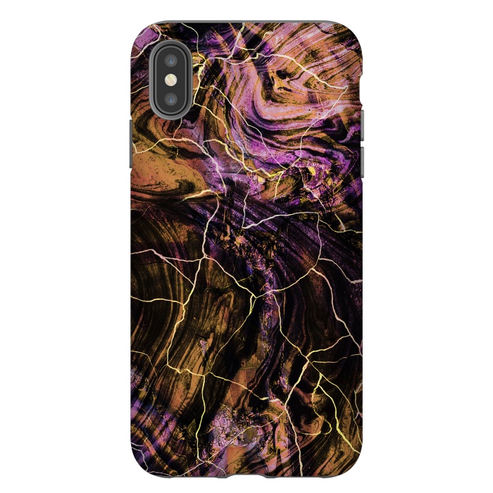 iPhone Xs Max StrongFit Gold pink marble brushstrokes and cracks by Oana 
