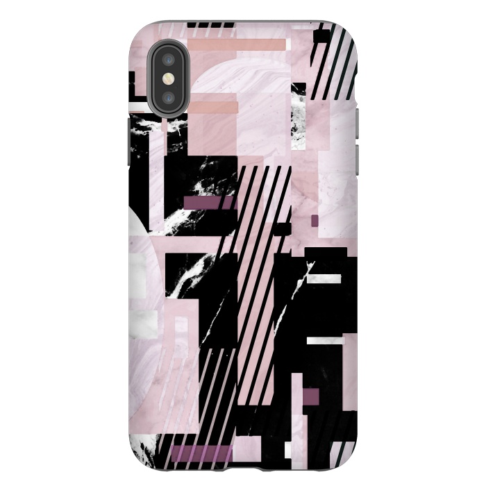 iPhone Xs Max StrongFit Elegant geometric pink black marble tiles by Oana 