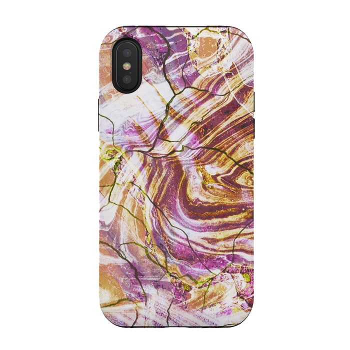 iPhone Xs / X StrongFit Brushed gold pink marble art by Oana 