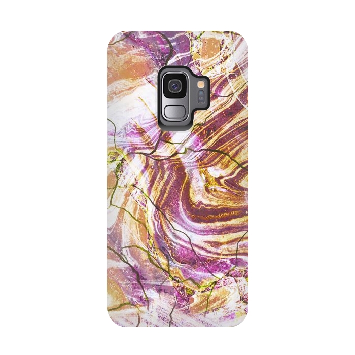 Galaxy S9 StrongFit Brushed gold pink marble art by Oana 