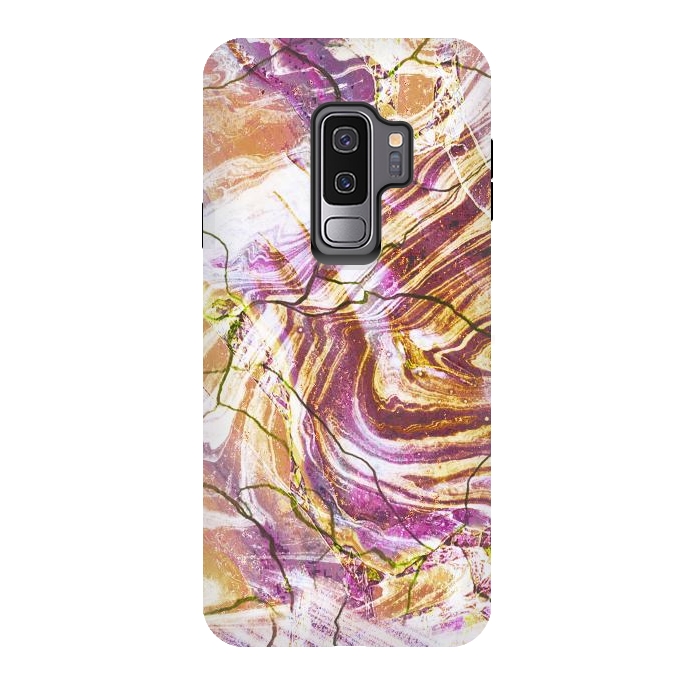 Galaxy S9 plus StrongFit Brushed gold pink marble art by Oana 