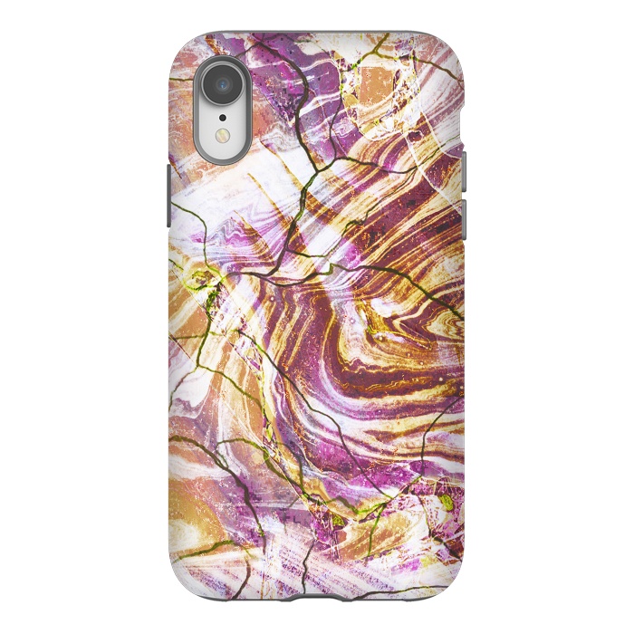 iPhone Xr StrongFit Brushed gold pink marble art by Oana 
