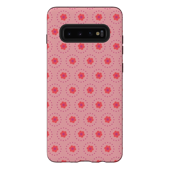 Galaxy S10 plus StrongFit Pink Circular Floral by Rosie Simons