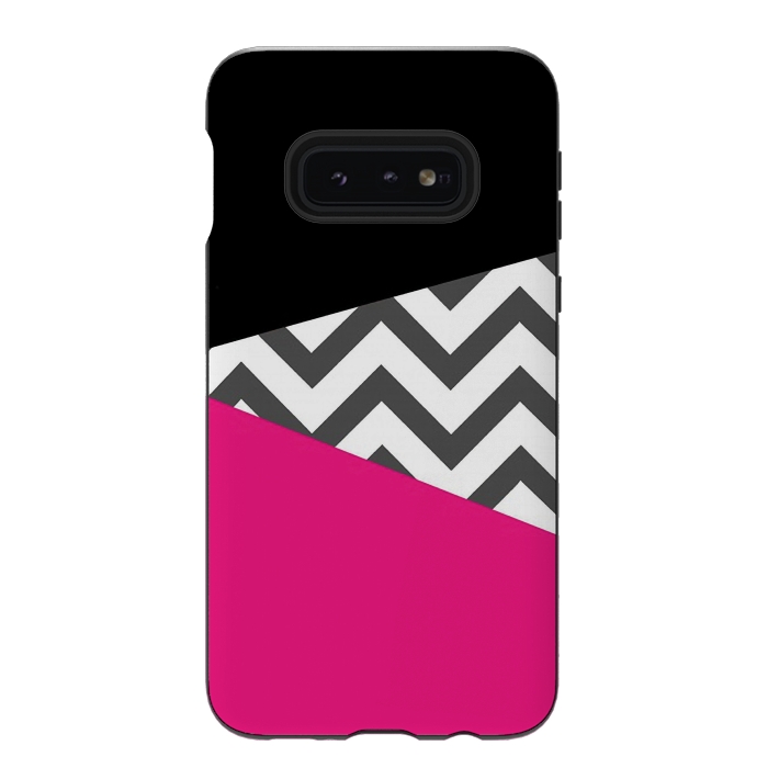 Galaxy S10e StrongFit Color Blocked Chevron Black Pink  by Josie Steinfort 