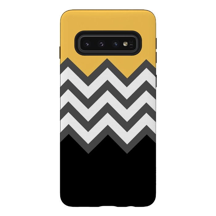 Galaxy S10 StrongFit Color Blocked Chevron Black Yellow by Josie Steinfort 