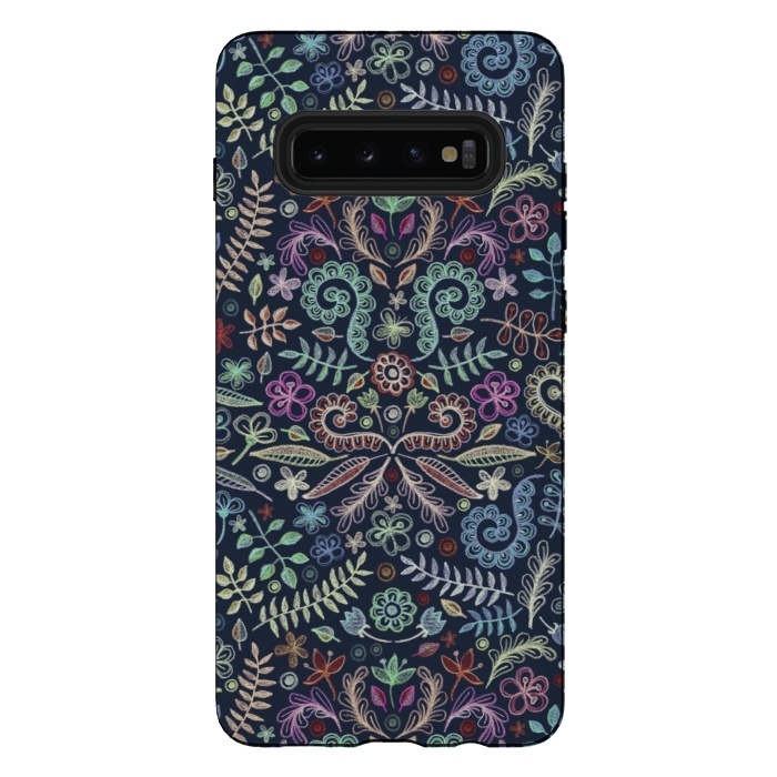 Galaxy S10 plus StrongFit Colored Chalk Floral Doodle Pattern by Micklyn Le Feuvre