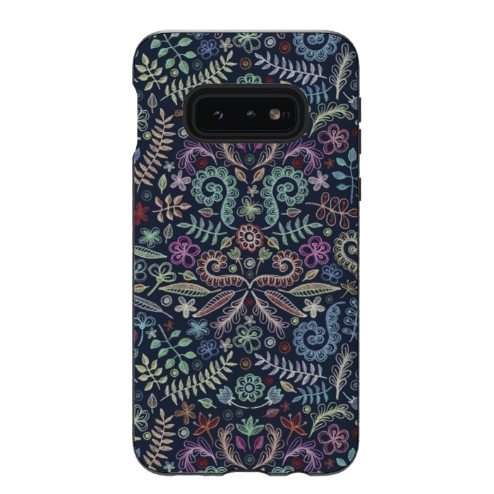 Galaxy S10e StrongFit Colored Chalk Floral Doodle Pattern by Micklyn Le Feuvre
