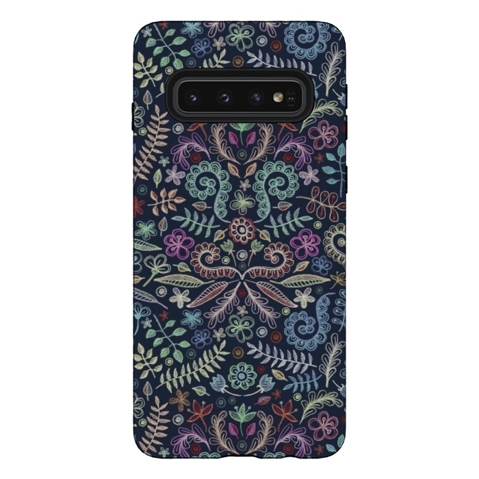 Galaxy S10 StrongFit Colored Chalk Floral Doodle Pattern by Micklyn Le Feuvre
