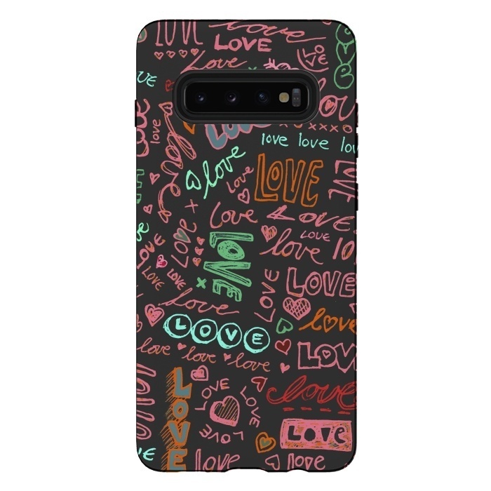 Galaxy S10 plus StrongFit Love Love Love ballpoint doodles by Micklyn Le Feuvre