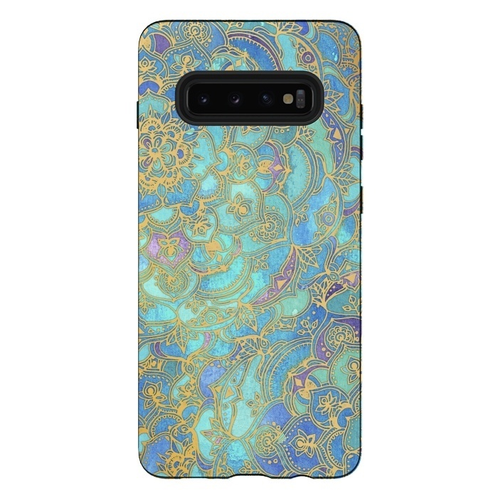 Galaxy S10 plus StrongFit Sapphire and Jade Stained Glass Mandalas by Micklyn Le Feuvre