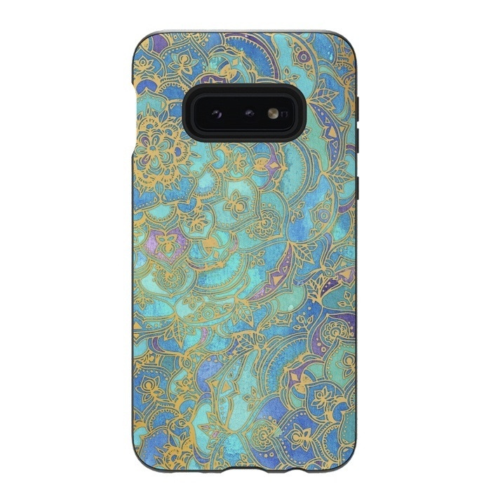 Galaxy S10e StrongFit Sapphire and Jade Stained Glass Mandalas by Micklyn Le Feuvre