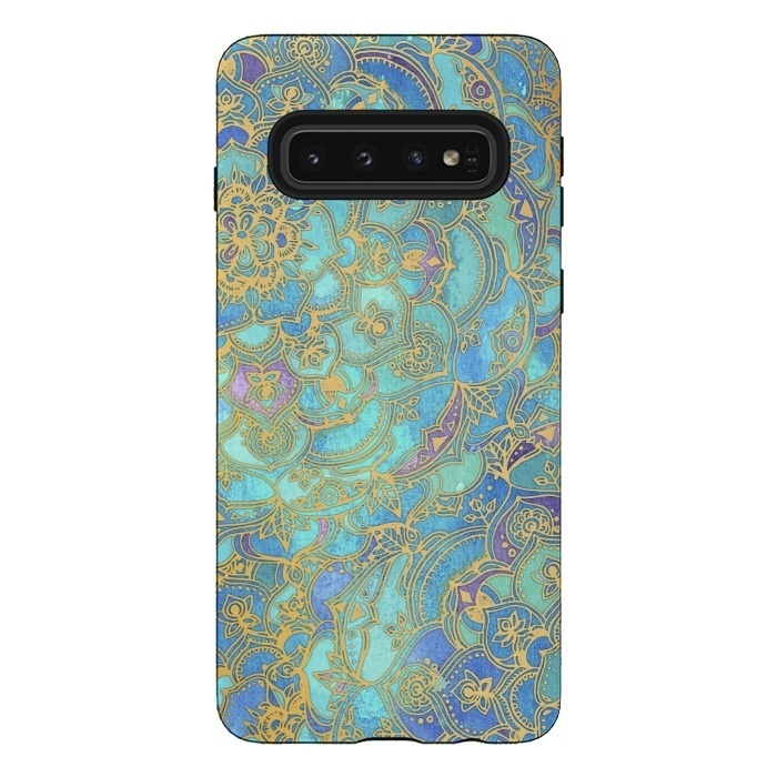 Galaxy S10 StrongFit Sapphire and Jade Stained Glass Mandalas by Micklyn Le Feuvre
