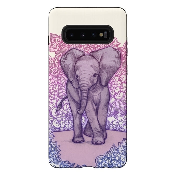Galaxy S10 plus StrongFit Cute Baby Elephant in pink purple and blue by Micklyn Le Feuvre
