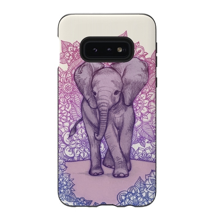 Galaxy S10e StrongFit Cute Baby Elephant in pink purple and blue by Micklyn Le Feuvre
