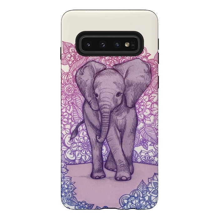 Galaxy S10 StrongFit Cute Baby Elephant in pink purple and blue by Micklyn Le Feuvre