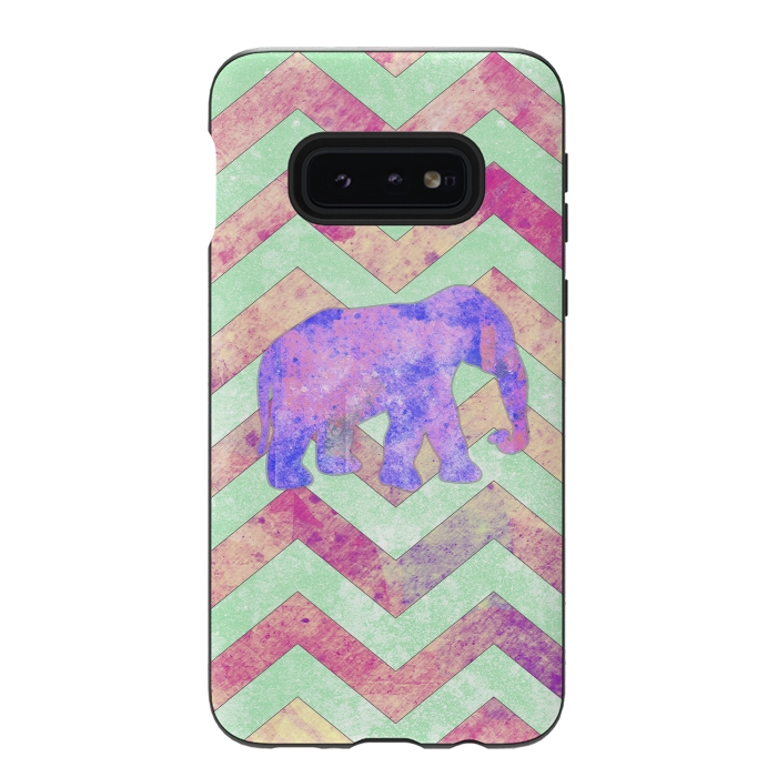 Galaxy S10e StrongFit Elephant Mint Green Chevron Pink Watercolor by Girly Trend