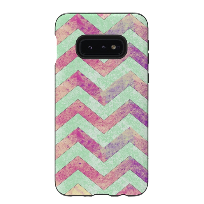 Galaxy S10e StrongFit Mint Pink Watercolor Chevron by Girly Trend