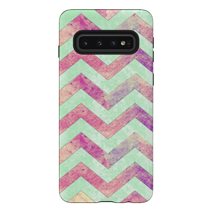 Galaxy S10 StrongFit Mint Pink Watercolor Chevron by Girly Trend