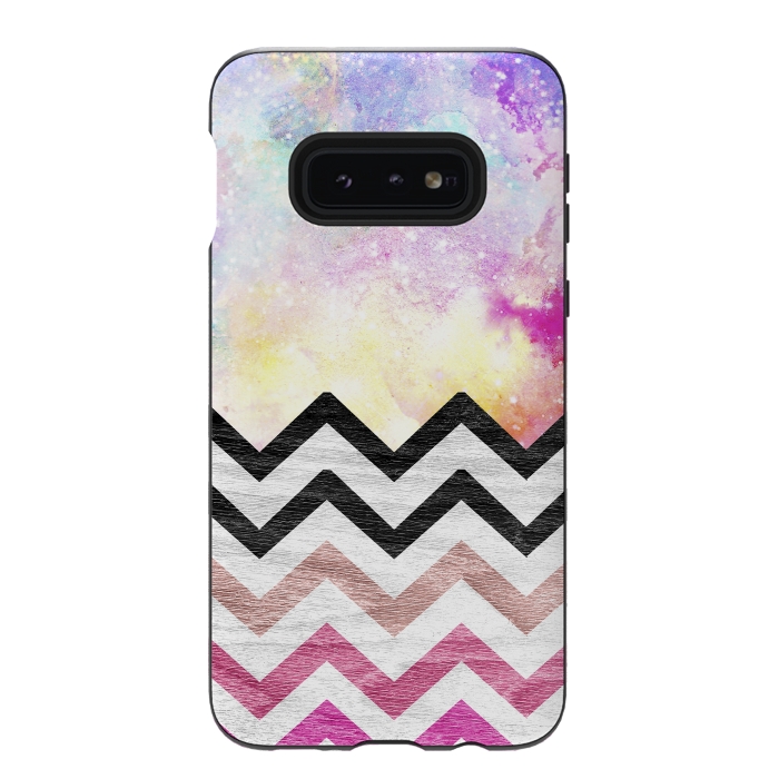 Galaxy S10e StrongFit SC Watercolor Nebula Space Pink ombre Wood Chevron by Girly Trend