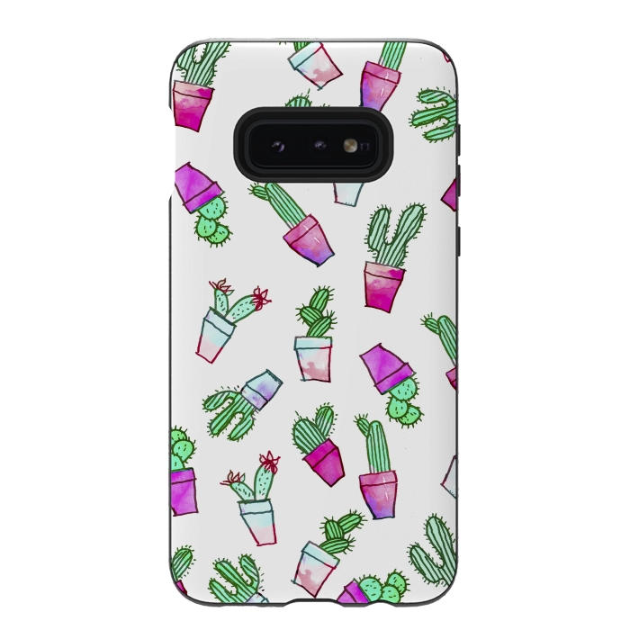 Galaxy S10e StrongFit Whimsical Hand Drawn cactus pattern  by Girly Trend