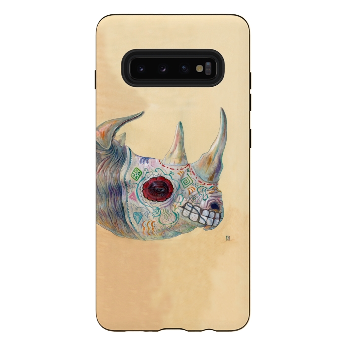 Galaxy S10 plus StrongFit Day of the Dead Rhino by Brandon Keehner