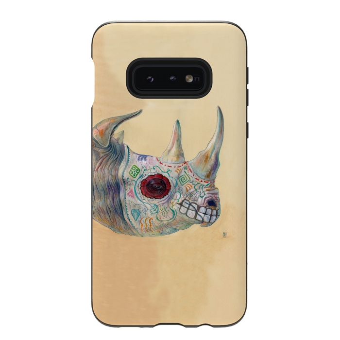 Galaxy S10e StrongFit Day of the Dead Rhino by Brandon Keehner