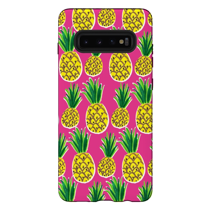 Galaxy S10 plus StrongFit Painted pineapples by Laura Grant