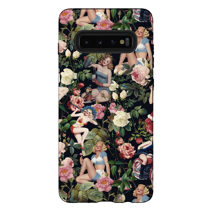 Galaxy S10 plus StrongFit Floral and Pin Up Girls Pattern by Burcu Korkmazyurek