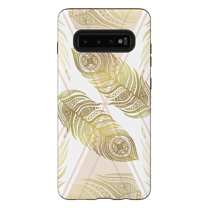 Galaxy S10 plus StrongFit Gold Feathers by Barlena