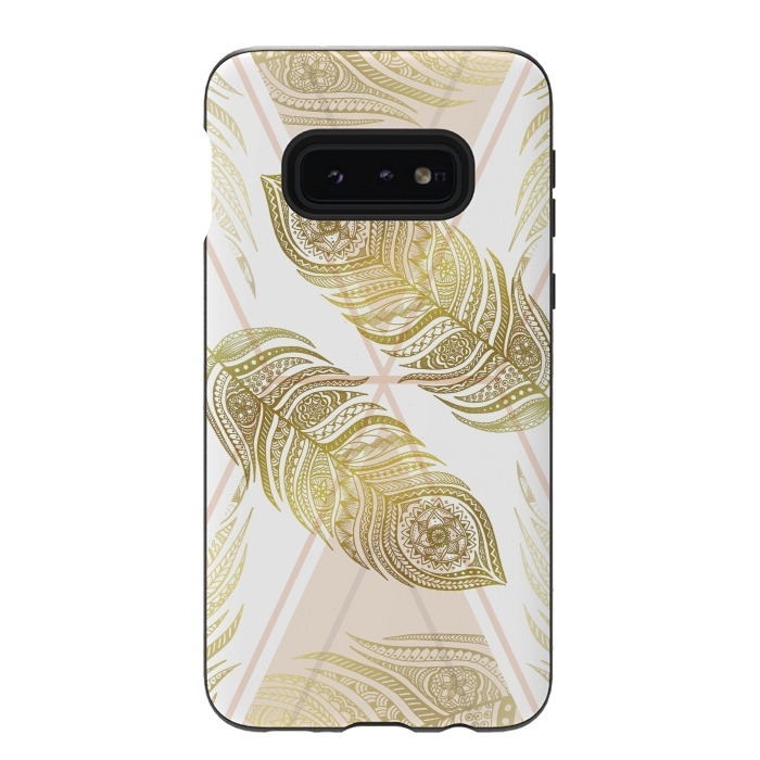Galaxy S10e StrongFit Gold Feathers by Barlena