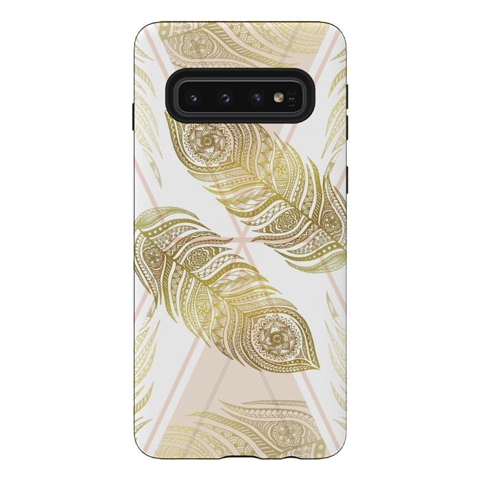 Galaxy S10 StrongFit Gold Feathers by Barlena