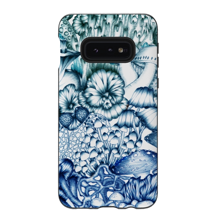 Galaxy S10e StrongFit A Medley of Mushrooms in Blue by ECMazur 