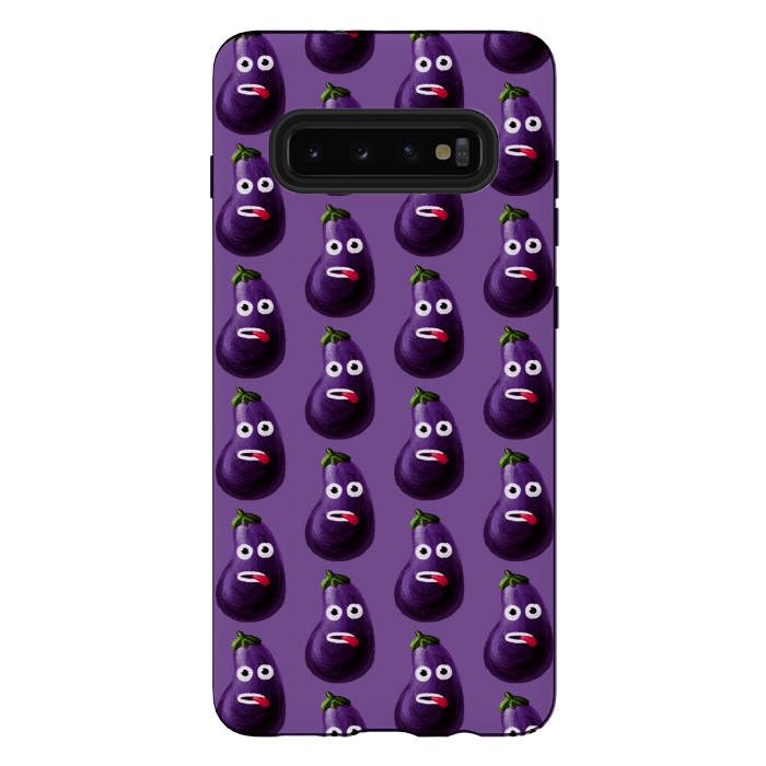 Galaxy S10 plus StrongFit Purple Funny Cartoon Eggplant Pattern by Boriana Giormova